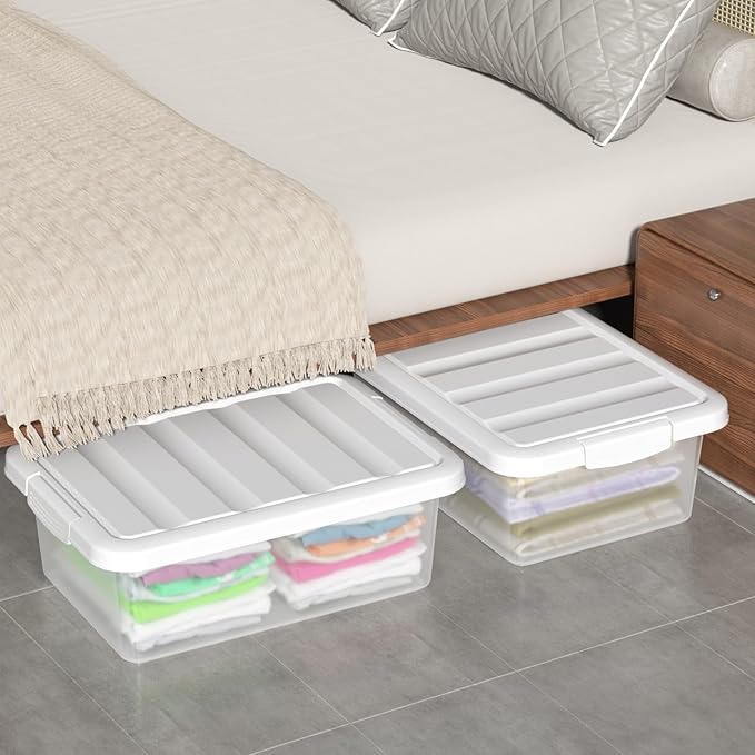 14 Quart Plastic Clear Storage Bin, Stackable Latching Box with Lid, 2 Packs
