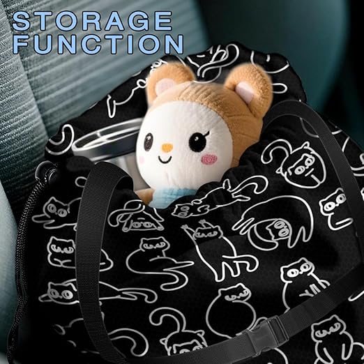 Car Trash Bag Hanging Back of Seat with Adjustable Snap Buckle Strap Cute Printed Drawstring Garbage Bags for Car-Black Cats