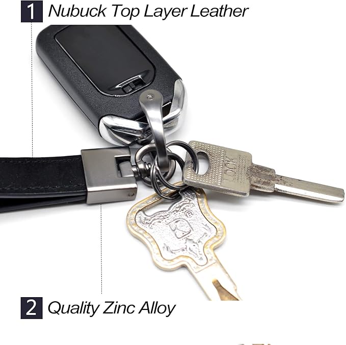 MECHCOS Car Key Fob Keychains Genuine Leather Keys Chain Holder for Men and Women with D-Ring, Screwdriver, Key Rings and 360 Degree Rotatable Swivel, Black