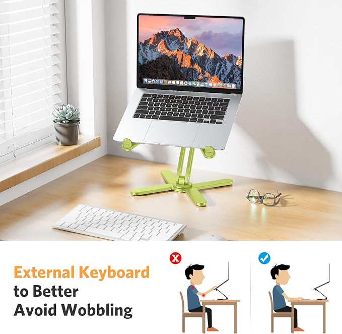OMOTON 360° Rotating Laptop Stand Riser for Desk, Ergonomic Foldable Computer Stand Adjustable Height Angles for Collaborative Work, Easy Storage Fit Macbooks,All Laptops up to 16 inches, Citron