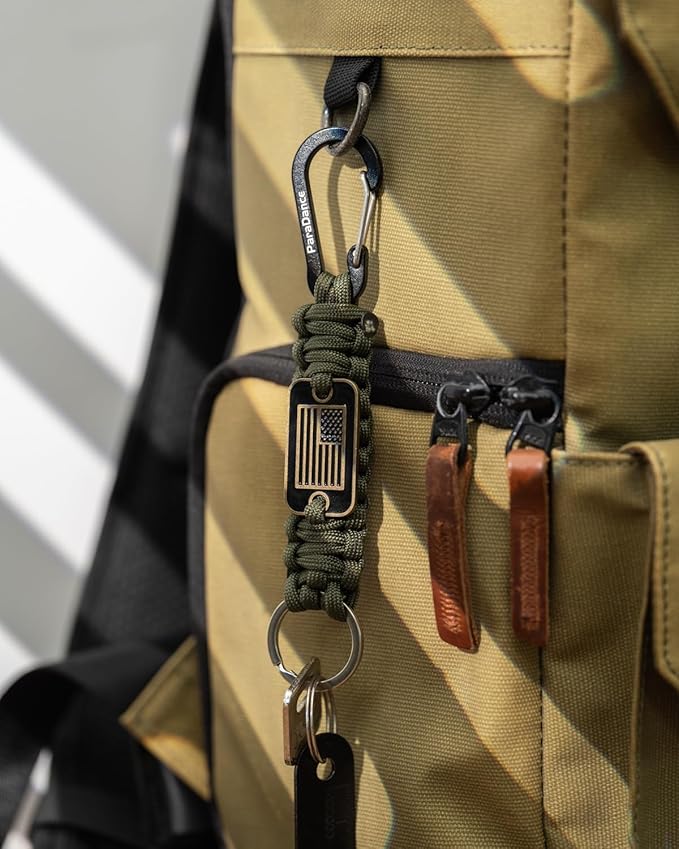 Paracord Keychain Braided Rope Key Chain w/USA Flag Carabiner Hook Clip for Men Women Keys Backpack Belt Camping
