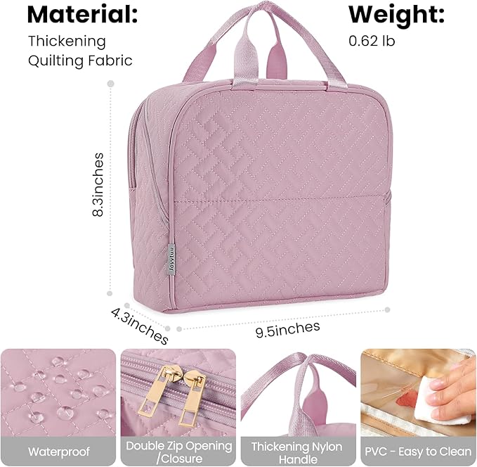 Standing Makeup Bag, Large Capacity with Room for Brushes and Mirror, Travel Makeup Organizer, Portable Stand Up Make Up Case, Waterproof Cosmetic Toiletry Bags with Handle, Color Dusty Purple
