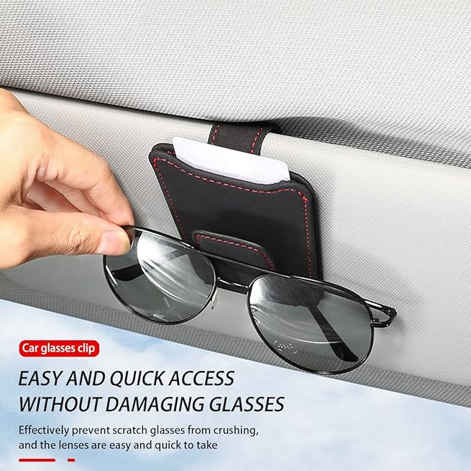 8sanlione Sunglasses Holder for Car Sun Visor, Magnetic Leather Glasses Hanger Clip, Eyeglass and Ticket Card Storage Mount, Auto Interior Accessories Universal for Vehicle SUV Truck (Black)
