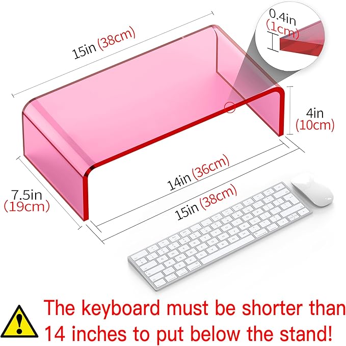 Acrylic Monitor Stand Riser Acrylic Laptop Stand for Desk Clear Computer Monitor Stand for Desk Accessories iMac Organizer Office Must-Haves Product for Working from Home Bright Pink