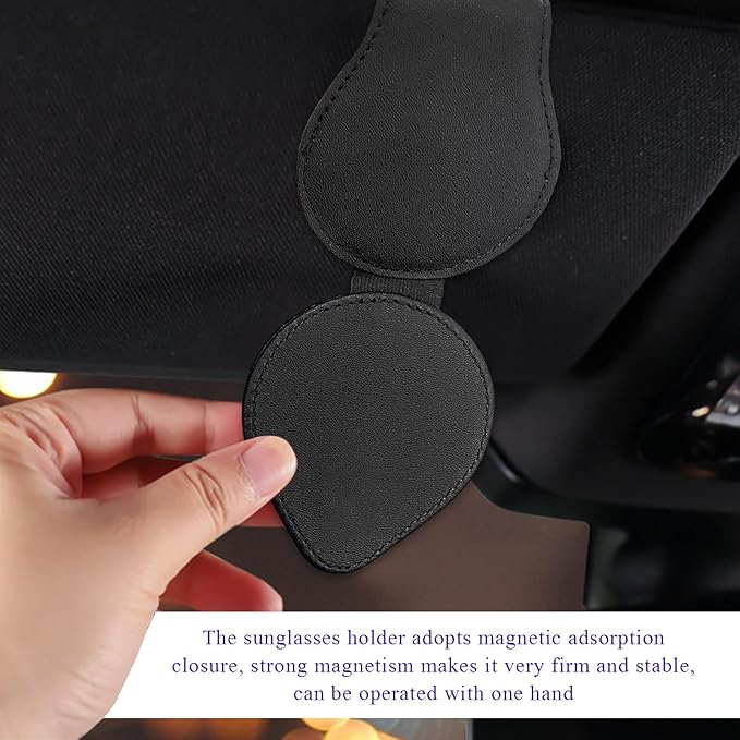 KVAEY Bling Sunglass Holder for Car Visor, Magnetic Leather Visor Clip Glasses Holder with Sparkling Rhinestones, Crystal Visor Ticket Card Clip for Women Girls, Car Accessories (Black & Colorful)