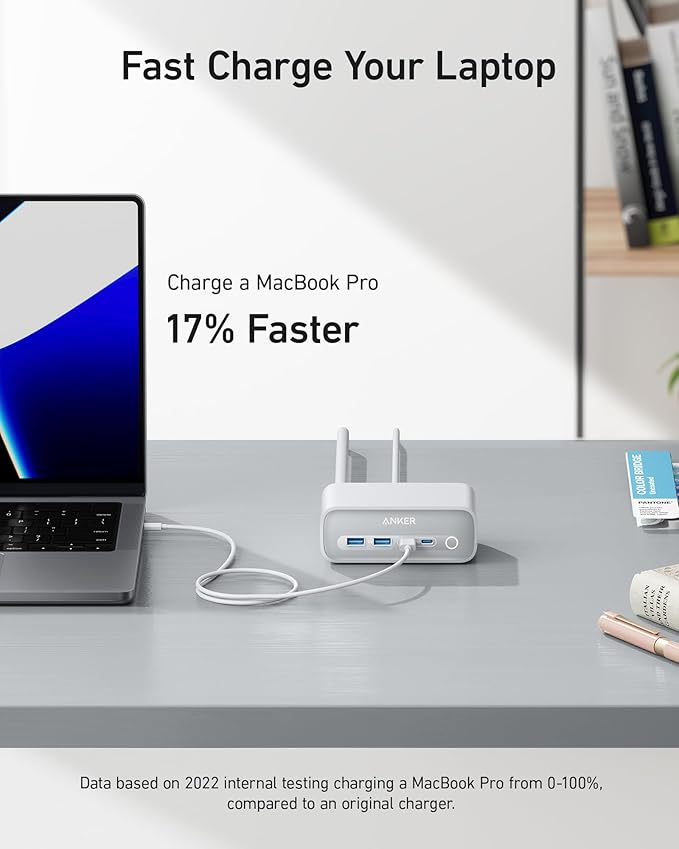 Anker 525 Charging Station, 7-in-1 USB C Power Strip for iphone13/14, 5ft Extension Cord with 3AC,2USB A,2USB C,Max 65W Power Delivery Desktop Accessory for MacBook Pro, Home, Office (Aurora White)
