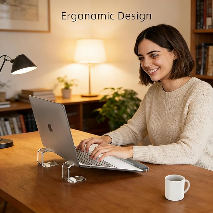 Clear Acrylic Laptop Stand with Detachable Wrist Rest - Ergonomic Computer Riser for 10-20 inch MacBook, Dell, XPS, HP & More, Portable Desktop Organizer