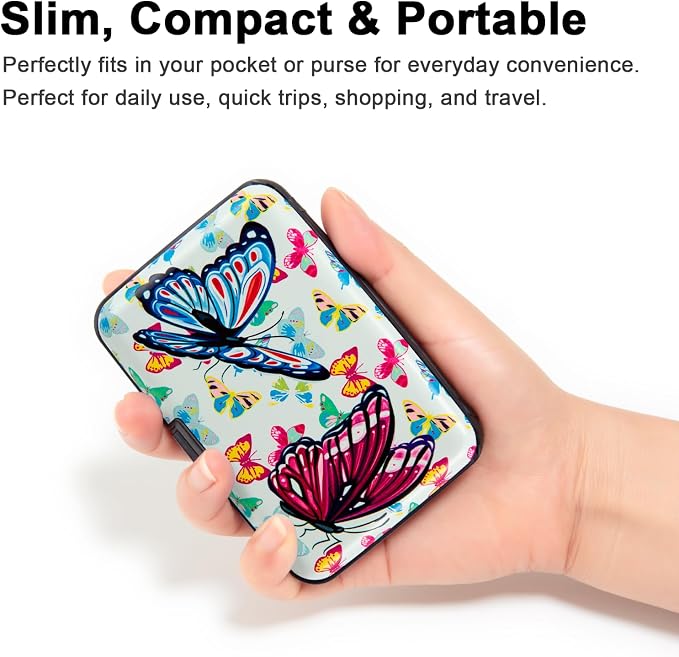RFID Blocking Small Metal Credit Card Holder Wallet for Women Men Business Aluminum Protector Sleeves Slim Mini Cards Case (A Butterfly)