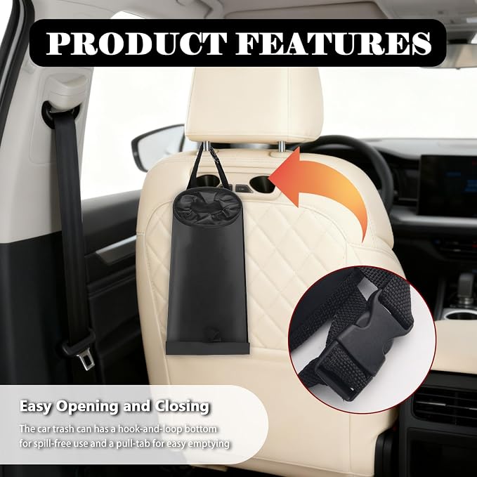 2026 New 2PCS Car Trash Bag Hanging,Large Capacity Car Trash Can with Elastic Opening & Leak-Proof Base,Detachable & Multi-Functional Cars Garbage Can as Cars Organizer Bag