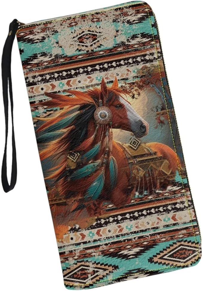Bulopur Western Horse Wallet for Women PU Leather RFID Blocking Wristlet Wallet for Women & Teen Girls Large Capacity Phone Clutch Long Wallets Zipper Around Gifts for Mom