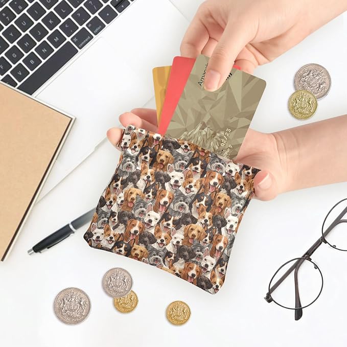 Dog Print Women's Waterproof PU Leather Coin Purse, Slim Travel Wallet with Zipper - Compact Card Holder & Jewelry Organizer for Cash, Keys, Lipstick