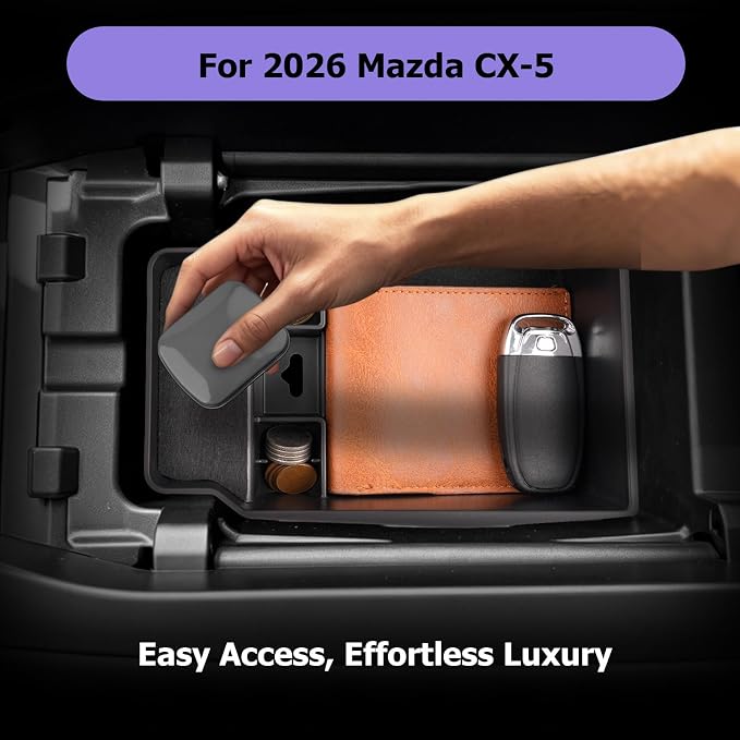 LUWU 2026 Mazda CX5 Center Console Organizer for 2026 Mazda CX-5 Accessories CX 5 2026 Armrest Console Storage Box Insert Tray ABS Material Black Coin Container