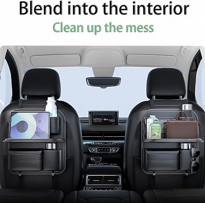 Backseat Car Tray for Kids, Sturdy Toddler Travel Tray Table with Cup Holder & Storage Pockets, Snack & Activity Car Seat Table for Road Trips, Fits Most Vehicles