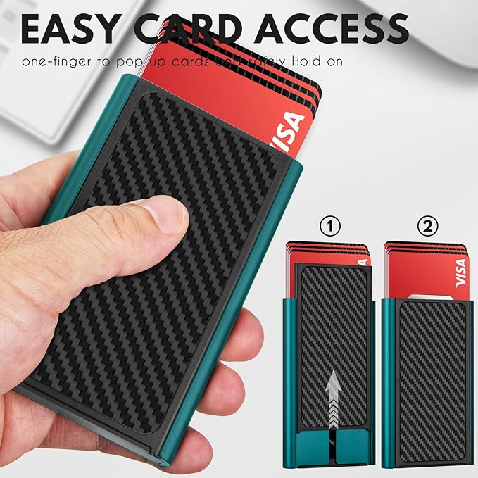 Pop Up Card Holder Wallet,Slim Minimalist Wallet for Men with Money Clip,Aluminum Front Pocket Mens Wallets,RFID Blocking Metal Card Case Stealth Wallet,Holds 6 Cards and Cash(Green)