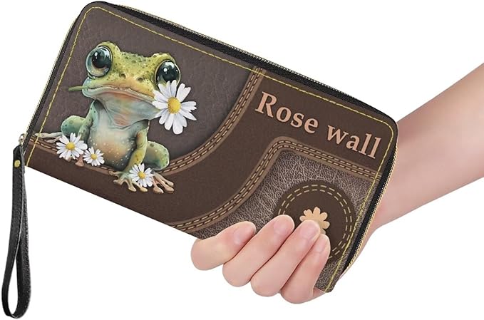 Bulopur Personalized Wallets with Name for Women Frog Wristlet Wallet Rfid Credit Card Wallet PU Leather Cash Zipper Coin Pocket for Female Ladies Teen Girls Girly