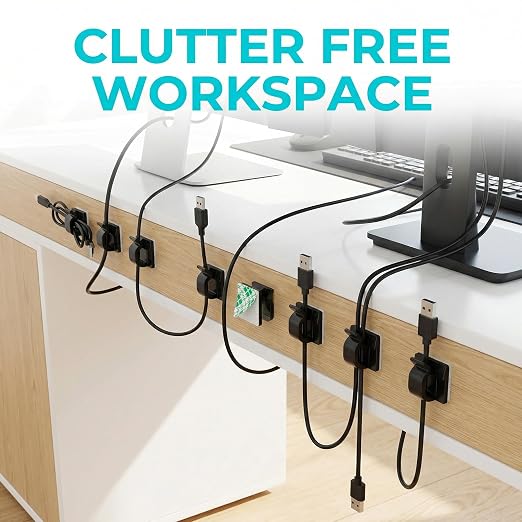 Adhesive Cable Clips 120 Pack, Black Cord Holder Clips for Outdoor Christmas Lights & Cable Management, Wire Organizer for Under Desk, Car, Wall, TV, Computer, Ethernet Cords