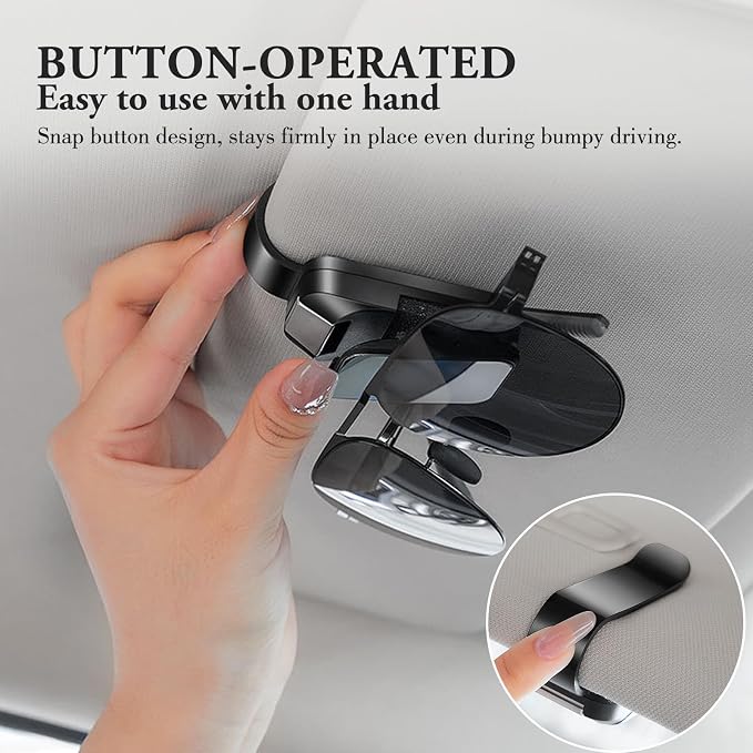 Sunglass Holderfor Car Visor Cip. Push-Button Opening Car Sunglass Holder, Visor Sunglasses Holder Cip. Fits Cars, Trucks. SUVs and More (Black)