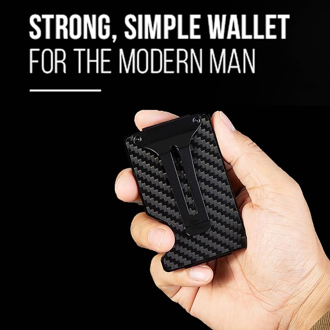 Carbon Fiber Slim Wallet for Men,RFID Blocking Minimalist Metal Wallet, Money Clip/Cash Holder, Front Pocket Aluminum Credit Card Holder, Ideal Gift for Men-Carbon Fiber