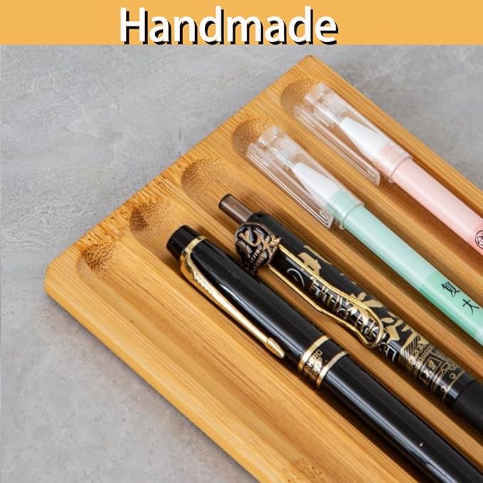 Pen Holder Organizer of Office Desks,Walnut Desk Pen Stand,Wave Pen TrayOffice Accessory,Teacher Gifts,Suitable for School,Home,Office Desktop Art Accessories (Log-5 Grid)