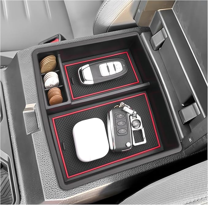 SXCY for 2024 2025 2026 Toyota Tacoma Center Console Organizer for Toyota Tacoma 2025 2026 Accessories Console Tray for 2024-2026 Tacoma Console Organizer 2024-2026 Tacoma Limited Accessories Red