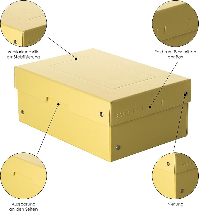FALKEN Original PureBox Pastel Pack of 5 Made in Germany 100 mm High DIN A5 Assorted Colours Storage Box with Lid Made of Sturdy Cardboard Vegan Gift Box Transport Box All-Purpose Box