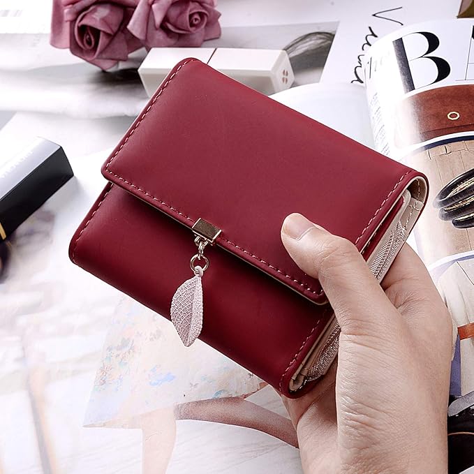 UTO RFID Wallet for Women PU Leather Leaf Pendant Card Holder Phone Checkbook Organizer Zipper Coin Purse | Leaf Pendant, Card Holder, Phone, Checkbook, Organizer, Zipper