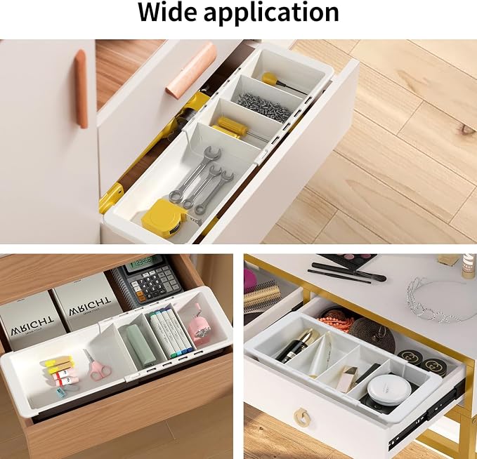 Plastic Drawers Organizer for Office Bathroom Bedroom Kitchen Desk - 1 Layers More White Storage Tray - Expandable 11.4-18.1 Inches (DEEP 2.3")