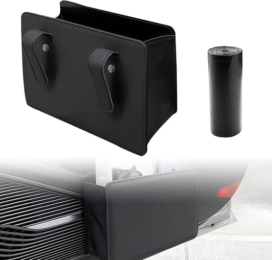 Foldable Car Trash Can, Leather Waterproof Garbage Organizer Holder for Car Interior Hanging with One Trash Bag, Hanging Dustbin Container for Truck & SUVs (Black)