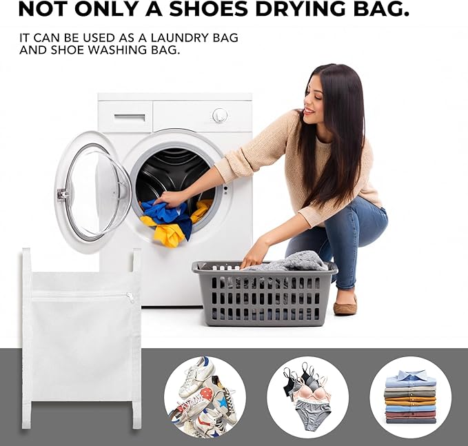 Shoe Dryer Bag, Mingting 2 Pack Large Wash Dry Net Bag 15.7x15.7 Inch for Sneaker Shoes Laundry Dryer Bags with Zipper and Strap for Most Dryers Door,White