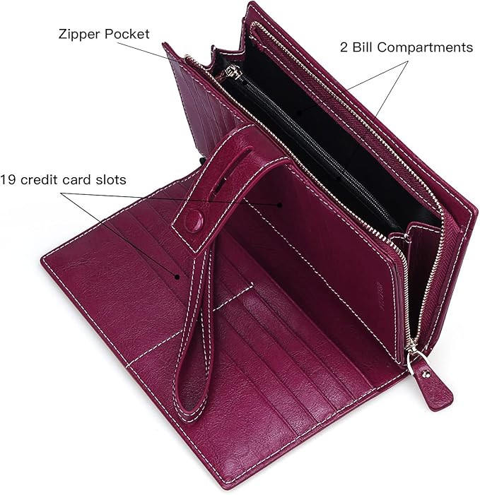 FT FUNTOR Women's Big Fat RFID Blocking Wallet Leather Zip Around Clutch Large Phone Organizer Wristlet