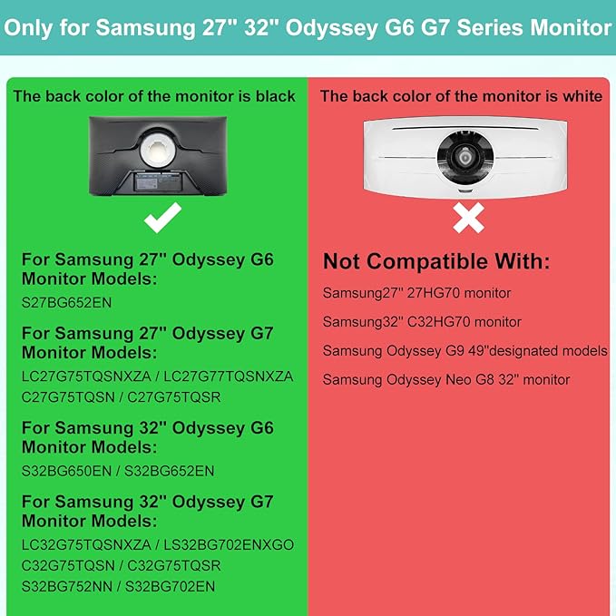 Monitor VESA Adapter Arm/Mount Compatible with Samsung 27??Odyssey G7 G6 Samsung 32??Odyssey G7 G6 Mount for G75T G75NB G65B LC32G75TQSNXZA Curved Monitor with Pen Holder and Cable Ties