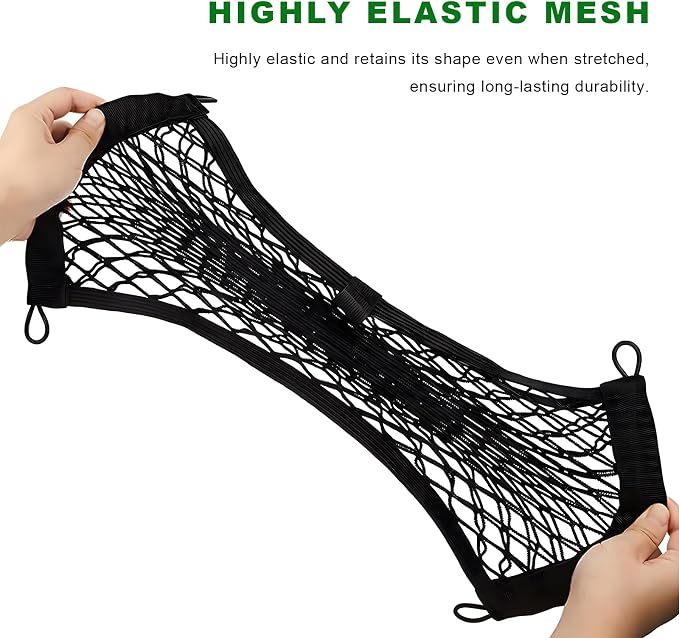 2 PCS Car Rear Cargo Net, Adjustable Elastic Trunk Storage Net with Mounting Screws & Hooks, Envelope Style Mesh Organizer Cargo Netting for SUV Pickup Truck, Car Accessories (Small)