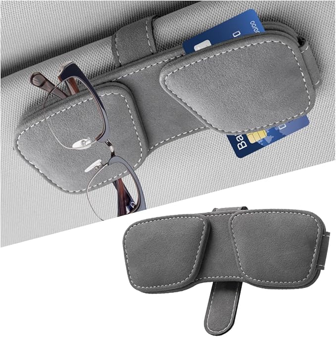 Sunglass Holder for Car Visor, Magnetic Auto Sun Visor Eyeglasses Ticket Card Double Clip, Vehicle Interior Glasses Hanger Organizer Accessories, Universal for SUV Sedan Truck(Gray)