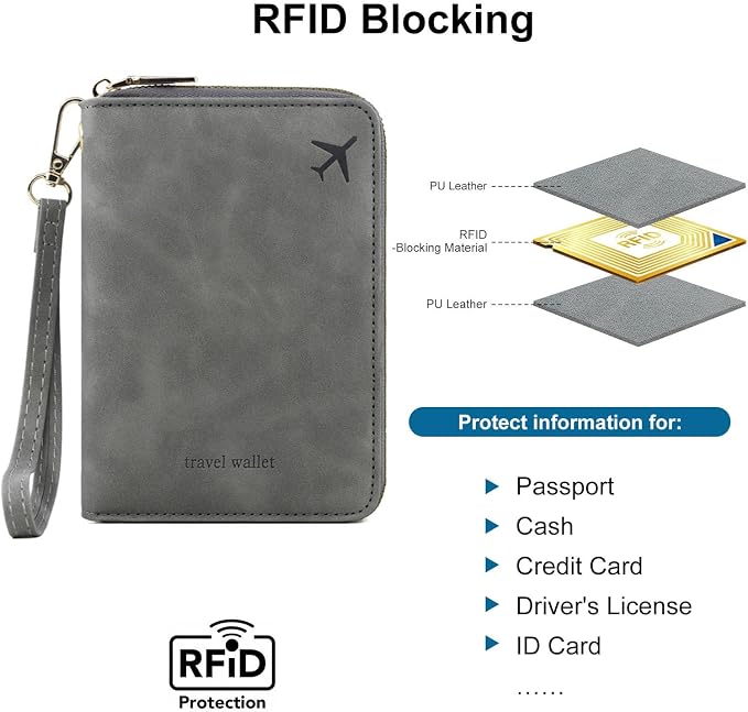 Passport Holder for Travel Women and Men RFID Passport Holder with Zipper Passport Case Passport cover Passport Wallet Travel Essentials and Accessories