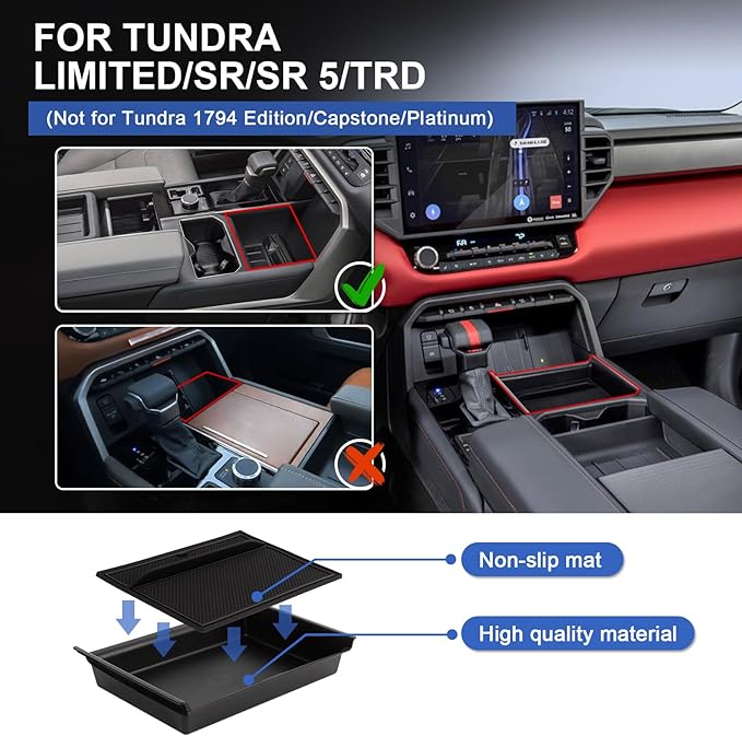 PSLER Fit for 2022 2023 2024 2025 Tundra Center Console Insert Lower Storage Tray Organizer Compatible with Tundra 2022 2023 2024 2025 SR SR5 Limited TRD PRO