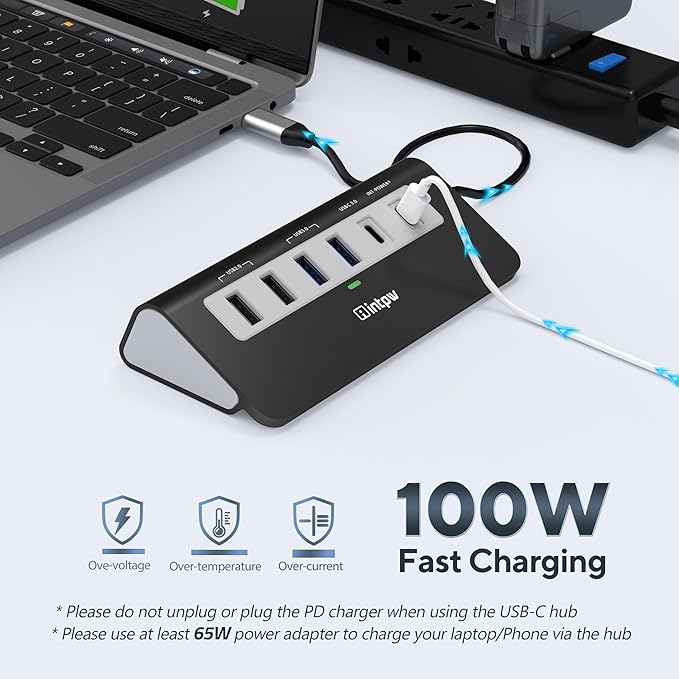 P9 USB C Hub, INTPW 9-in-1 USB Multiport Adapter with 4K HDMI, PD 100W, USB-C and 2 USB A 3.0 5Gbps, 2 USB A 2.0, SD/TF Card Reader, Aluminum Powered USB Hub for PC, iPhone 16/15 Series, MacBook, iPad