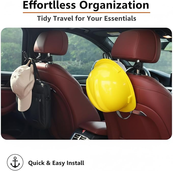 2 Pack Heavy Duty Dual Hook Helmet Rack for Truck, Adjustable Headrest Hanger, Hard Hat Holder Vehicle Accessory