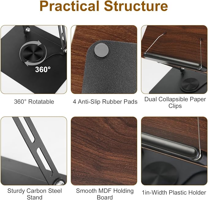 Adjustable Book Stand, 360° Rotating Laptop Stand, Foldable Reading Desk Holder, Ergonomic Multi-Purpose Tablet Stand, Height Adjustable Workstation Riser