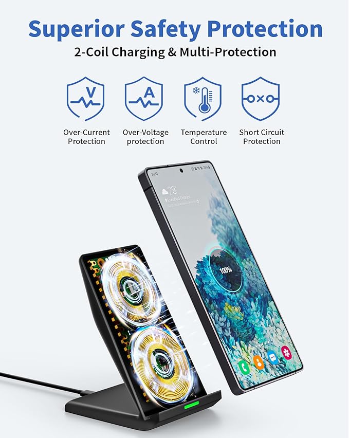 Fast Wireless Charger for Samsung, 15W Wireless Charging Stand Desk Phone Charger Stand with PD 20W USB C Plug Adapter for Samsung Galaxy S24 Ultra S24+ S23 S22 S21 S20, Pixel 8 7 Pro, iPhone 17 16 15