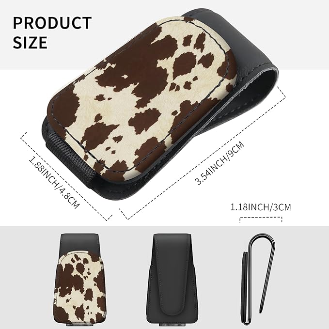 Sunglasses Holder for Car Visor, PU Leather Glasses Clip Organizer, Cute Magnetic Eyeglass Holder for Vehicle Sun Visor, Car Interior Accessory for Women & Men Brown Cow Fur
