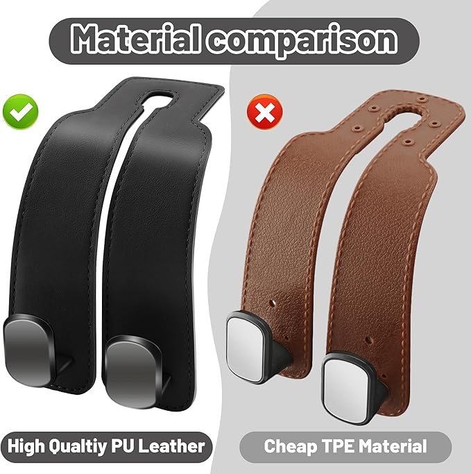 Amelity Car Seat Back Storage Hook, 2 Pack Car Headrest Hooks, Cute Car Purse Hanger for Handbags, Purses, Bags, Daily Car Accessories - Black
