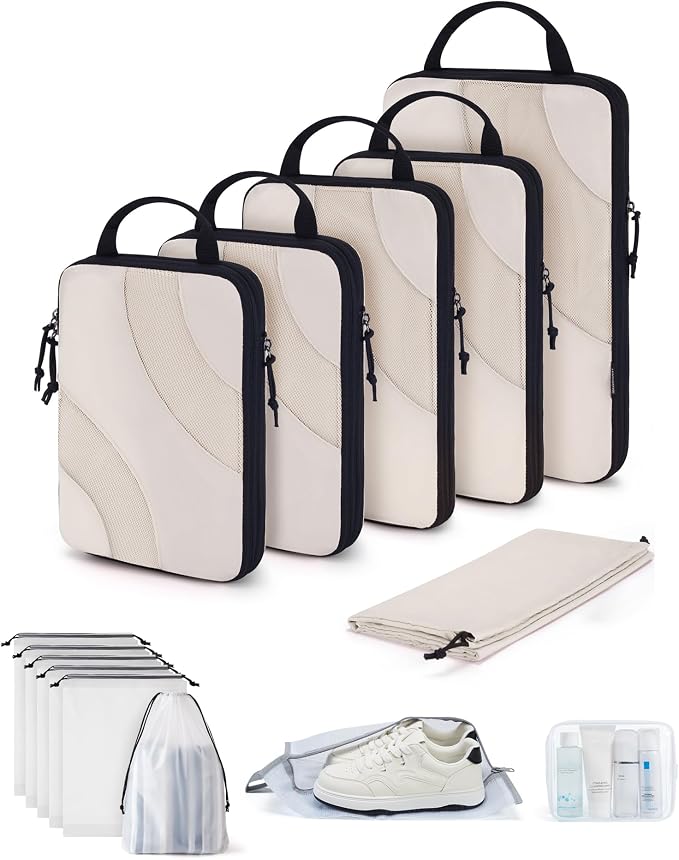 BAGSMART Compression Packing Cubes, 6 Set/4 Set/2 Set Travel Packing Cubes for Carry on Suitcases, Compression Suitcase Organizers Bag Set & Travel Cubes for Luggage, Lightweight Packing Organizers