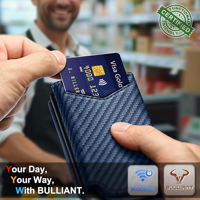 BULLIANT Men Wallet Leather Wallet Card Holders Money Clip for Men 10Cards-Magnetic Flip on Metal Case