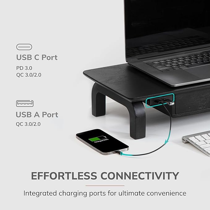 Anji Mountain Monitor Stand - Desktop Organizer & Laptop Riser, Ergonomic Monitor Riser, Space-Saving Monitor Stand for Desk, Durable Construction, Easy Assembly, Ideal for Home & Office,Black