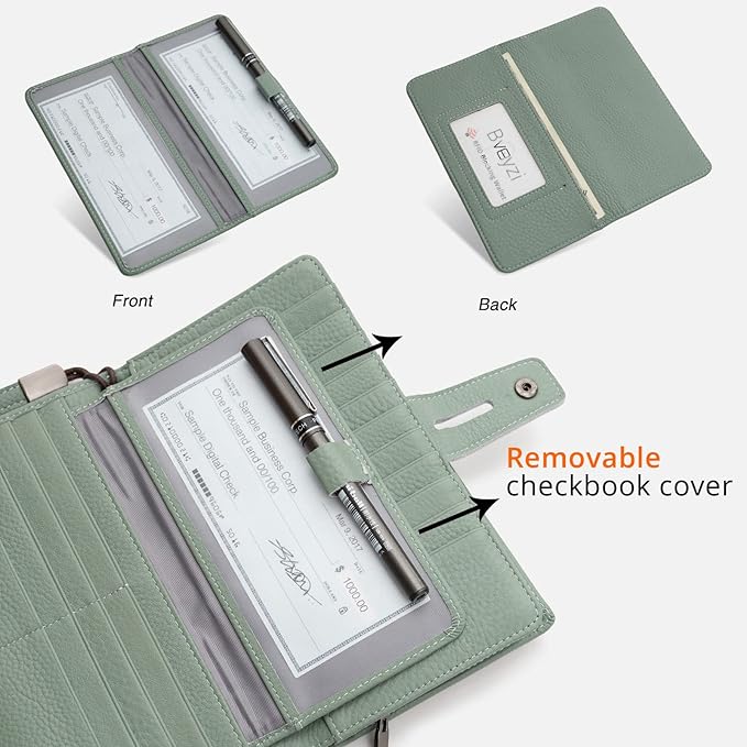 Bveyzi Women's Big Fat Rfid Leather Wristlet Wallet Organizer Large Phone Checkbook Holder with Zipper Pocket (Mint Green)