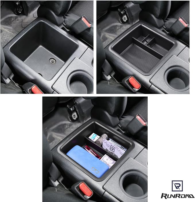 RUNROAD Center Console Organizer Compatible with FJ Cruiser (2007-2021) Accessories, Insert Armrest Box ABS Secondary Storage Tray Coin Container, Black