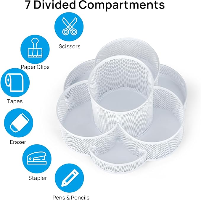 Topwey Pen Holder for Desk, Rotating Pencil Holder, Cup Holder for Desk Office, Pen Organizer (Pure White)