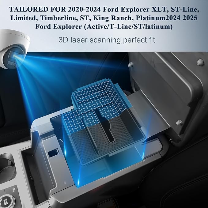 BIBIB0 2Pack for 2025 Ford Explorer Center Console Organizer 2022-2025 Ford Explorer (Active/T-Line/ST/latinum) Console Trays Ford Explorer Insert Armrest Organizer 2025 Explorer Double Layers