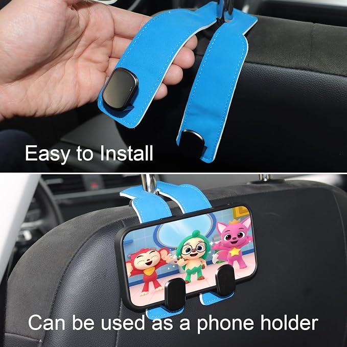 Car Seat Hooks for Headrest, Car Purse Hook & Back Storage Hook, Zinc Alloy & Suede Material Heavy Duty Car Hooks for Purses and Bags,Universal Fit for Most Vehicles (Blue-2 Pack)