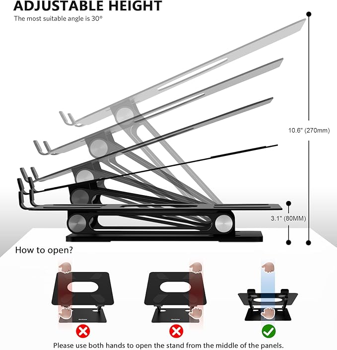 BoYata Laptop Stand, Laptop Holder, Multi-Angle Stand with Heat-Vent, Adjustable Notebook Stand for Laptop up to 17 inches, Compatible for MacBook Pro/Air, Surface Laptop, and so on (Black)